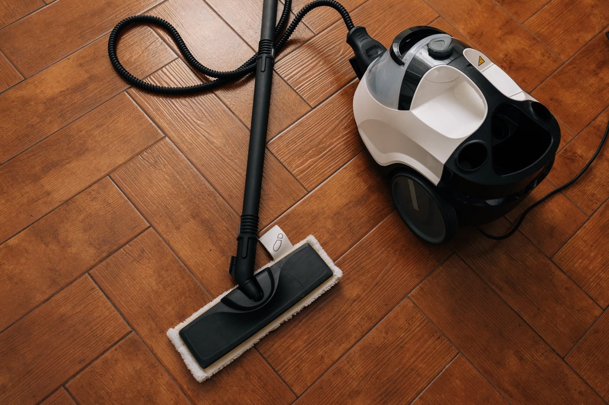 Steam cleaner on a clean tile floor